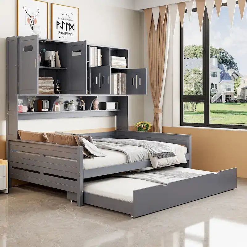 Sofá cama de madera blanca con nido, tamaño individual, capacidad para 2 personas