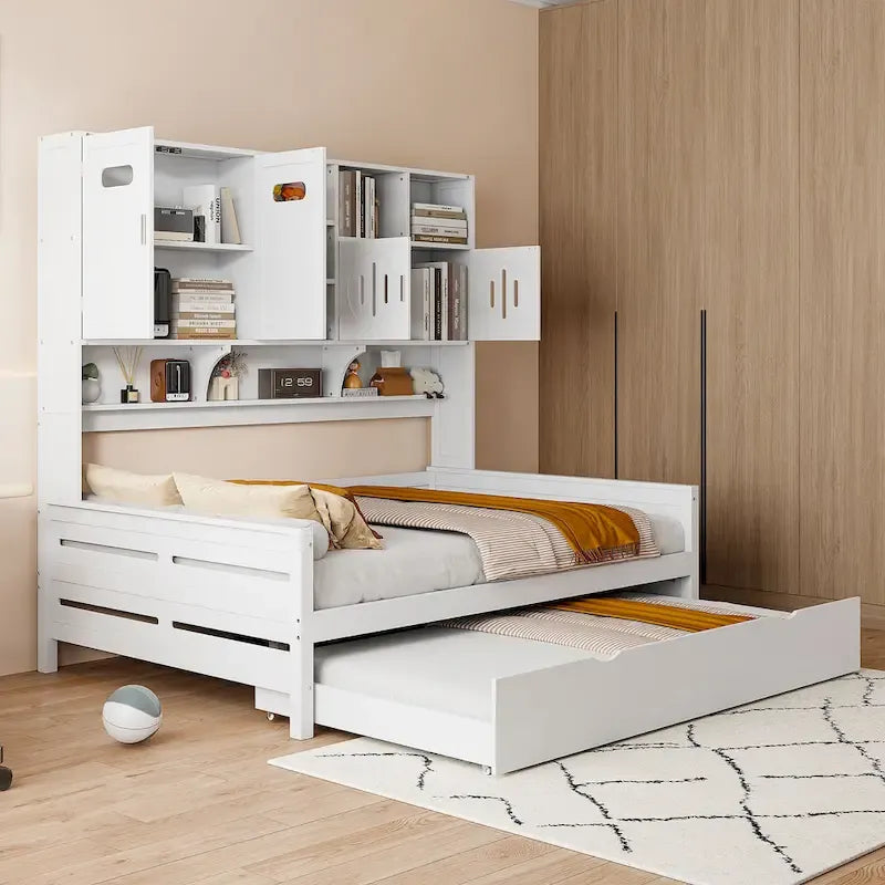 Sofá cama de madera blanca con nido, tamaño individual, capacidad para 2 personas