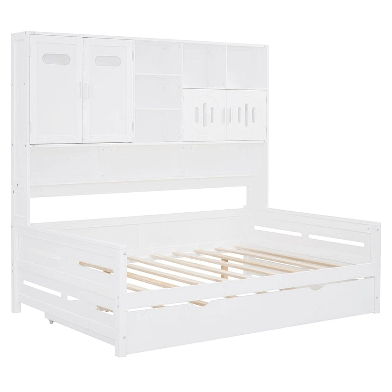 Sofá cama de madera blanca con nido, tamaño individual, capacidad para 2 personas