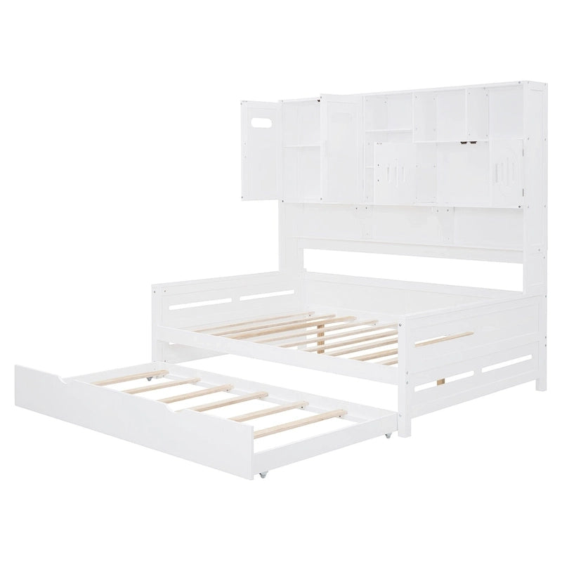 Sofá cama de madera blanca con nido, tamaño individual, capacidad para 2 personas