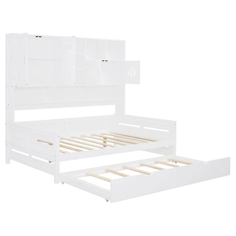 Sofá cama de madera blanca con nido, tamaño individual, capacidad para 2 personas