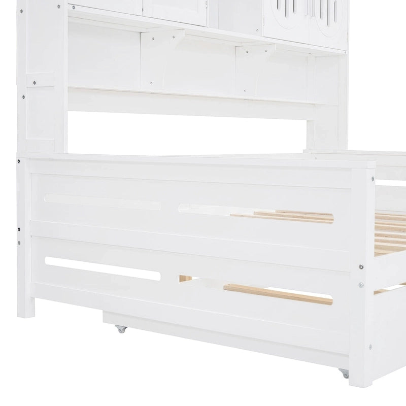 Sofá cama de madera blanca con nido, tamaño individual, capacidad para 2 personas