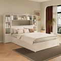 Cama Blanca de Plataforma Completa con Almacenamiento, Mesitas de Noche, Cajones y Estantería