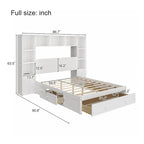 Cama Blanca de Plataforma Completa con Almacenamiento, Mesitas de Noche, Cajones y Estantería