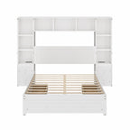 Cama Blanca de Plataforma Completa con Almacenamiento, Mesitas de Noche, Cajones y Estantería