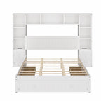 Cama Blanca de Plataforma Completa con Almacenamiento, Mesitas de Noche, Cajones y Estantería