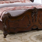 Juego de cama con dosel tradicional y 2 mesitas de noche – Blanco / Cerezo oscuro – King / Queen