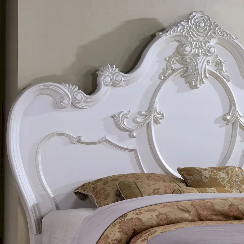 Juego de cama con dosel tradicional y 2 mesitas de noche – Blanco / Cerezo oscuro – King / Queen