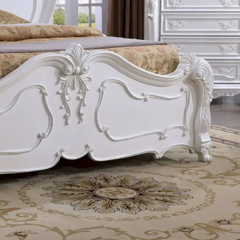 Juego de cama con dosel tradicional y 2 mesitas de noche – Blanco / Cerezo oscuro – King / Queen