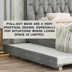 Cama de plataforma tapizada Queen, capitoné dorado, gris/beige, con cama nido y almacenamiento, 2 personas