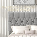 Cama de plataforma tapizada Queen, capitoné dorado, gris/beige, con cama nido y almacenamiento, 2 personas