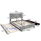 Cama de plataforma tapizada Queen, capitoné dorado, gris/beige, con cama nido y almacenamiento, 2 personas