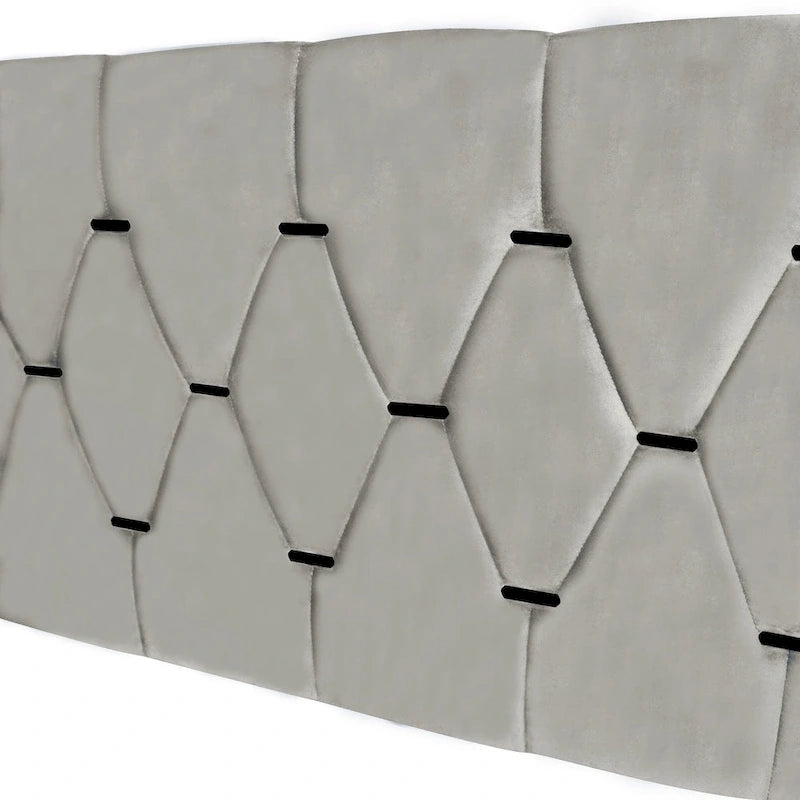 Cama de plataforma tapizada Queen, capitoné dorado, gris/beige, con cama nido y almacenamiento, 2 personas