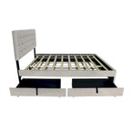 Cama de plataforma tapizada Queen, capitoné dorado, gris/beige, con cama nido y almacenamiento, 2 personas