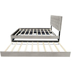 Cama de plataforma tapizada Queen, capitoné dorado, gris/beige, con cama nido y almacenamiento, 2 personas