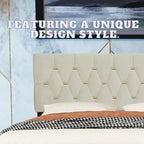 Cama de plataforma tapizada Queen, capitoné dorado, gris/beige, con cama nido y almacenamiento, 2 personas