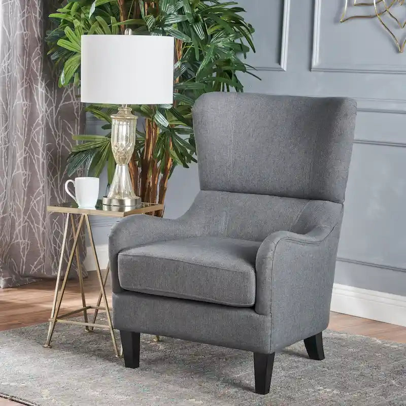 Sillón decorativo de respaldo alto — Marrón / Carbón / Azul marino, con orejas, 1 asiento