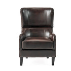 Sillón decorativo de respaldo alto — Marrón / Carbón / Azul marino, con orejas, 1 asiento