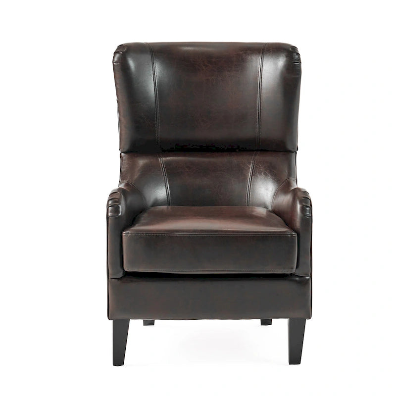 Sillón decorativo de respaldo alto — Marrón / Carbón / Azul marino, con orejas, 1 asiento