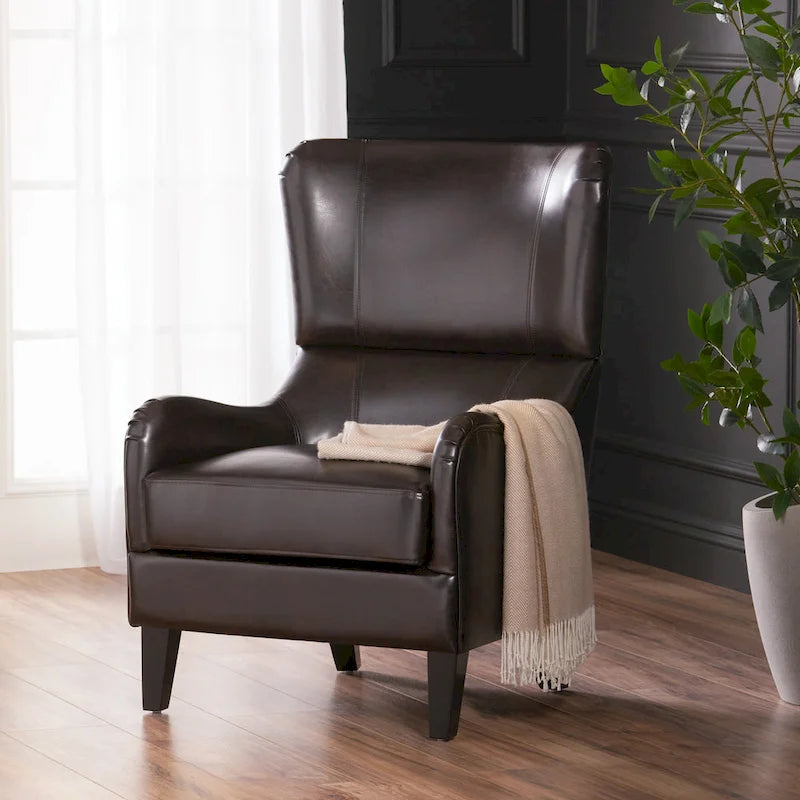 Sillón decorativo de respaldo alto — Marrón / Carbón / Azul marino, con orejas, 1 asiento