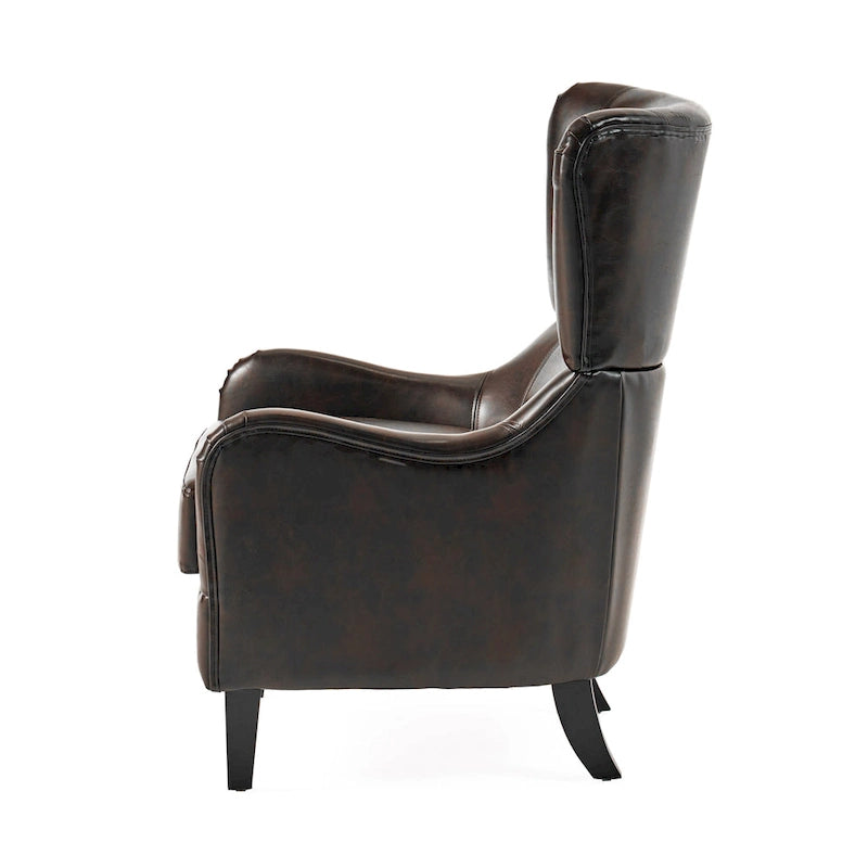 Sillón decorativo de respaldo alto — Marrón / Carbón / Azul marino, con orejas, 1 asiento