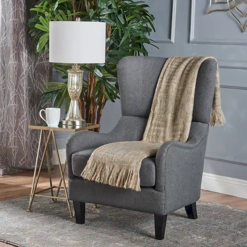 Sillón decorativo de respaldo alto — Marrón / Carbón / Azul marino, con orejas, 1 asiento