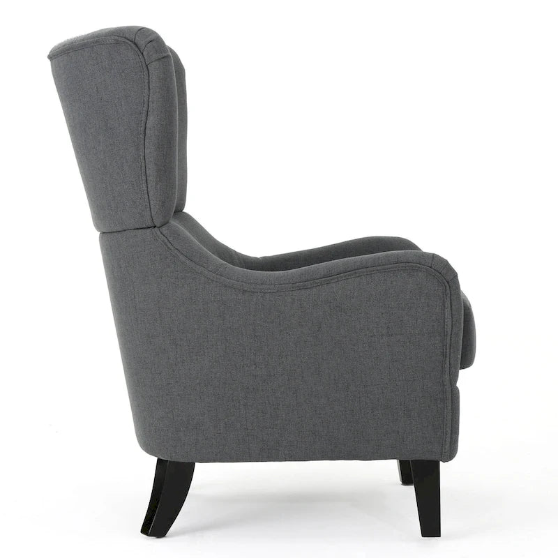 Sillón decorativo de respaldo alto — Marrón / Carbón / Azul marino, con orejas, 1 asiento