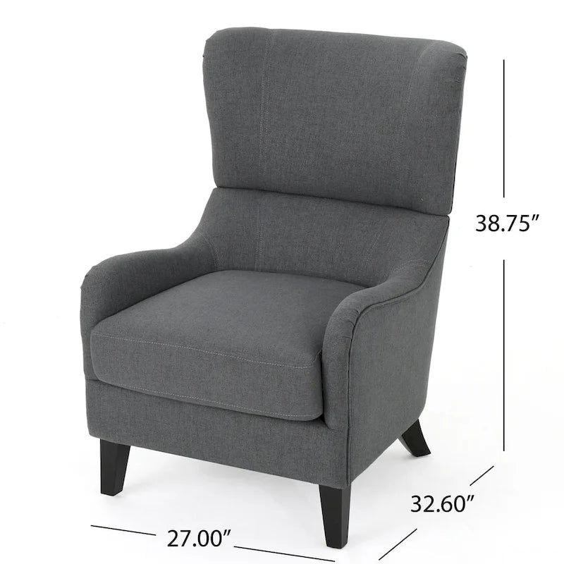 Sillón decorativo de respaldo alto — Marrón / Carbón / Azul marino, con orejas, 1 asiento