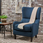 Sillón decorativo de respaldo alto — Marrón / Carbón / Azul marino, con orejas, 1 asiento