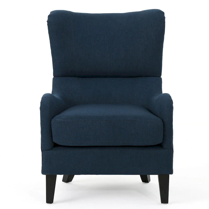 Sillón decorativo de respaldo alto — Marrón / Carbón / Azul marino, con orejas, 1 asiento