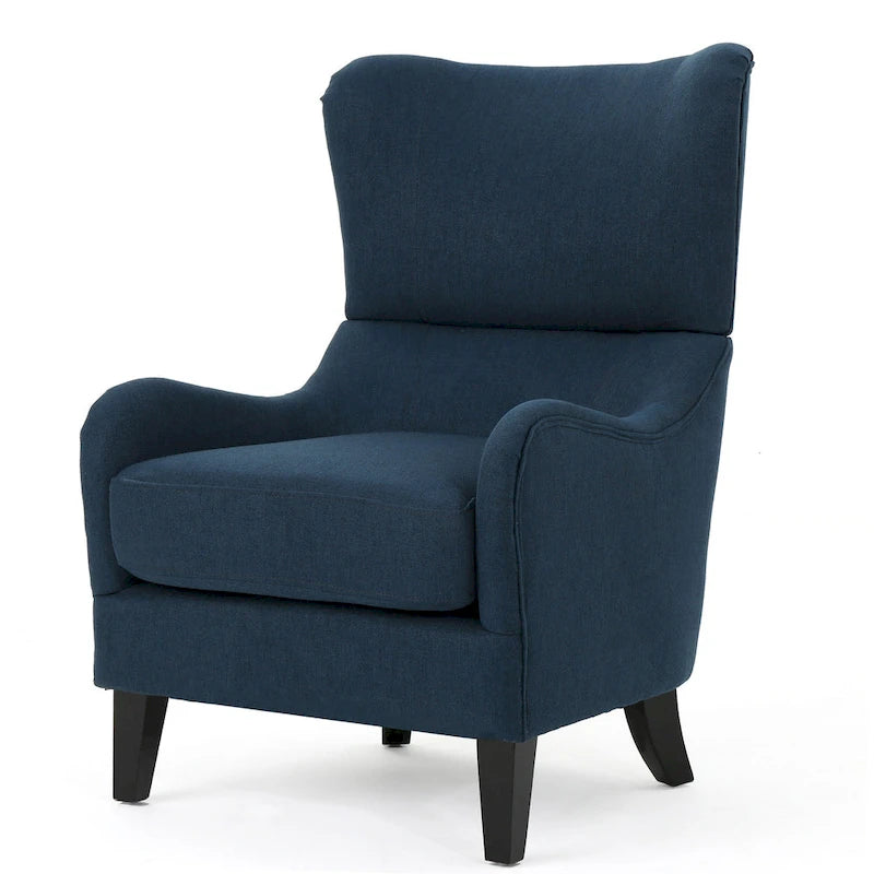 Sillón decorativo de respaldo alto — Marrón / Carbón / Azul marino, con orejas, 1 asiento