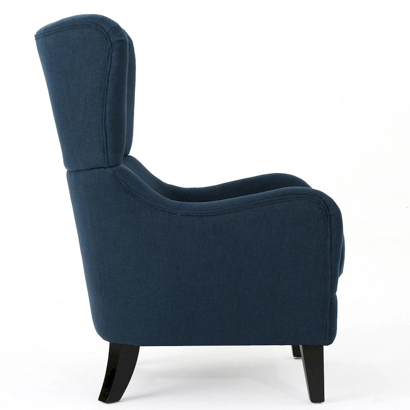 Sillón decorativo de respaldo alto — Marrón / Carbón / Azul marino, con orejas, 1 asiento
