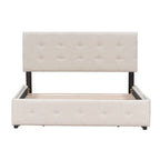 Cama Queen Size con Plataforma Tapizada Capitoné y 4 Cajones — Gris Oscuro / Blanco / Gris Claro / Beige, Para 2