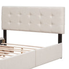 Cama Queen Size con Plataforma Tapizada Capitoné y 4 Cajones — Gris Oscuro / Blanco / Gris Claro / Beige, Para 2