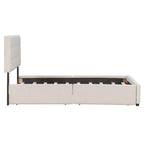 Cama Queen Size con Plataforma Tapizada Capitoné y 4 Cajones — Gris Oscuro / Blanco / Gris Claro / Beige, Para 2