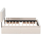 Cama Queen Size con Plataforma Tapizada Capitoné y 4 Cajones — Gris Oscuro / Blanco / Gris Claro / Beige, Para 2
