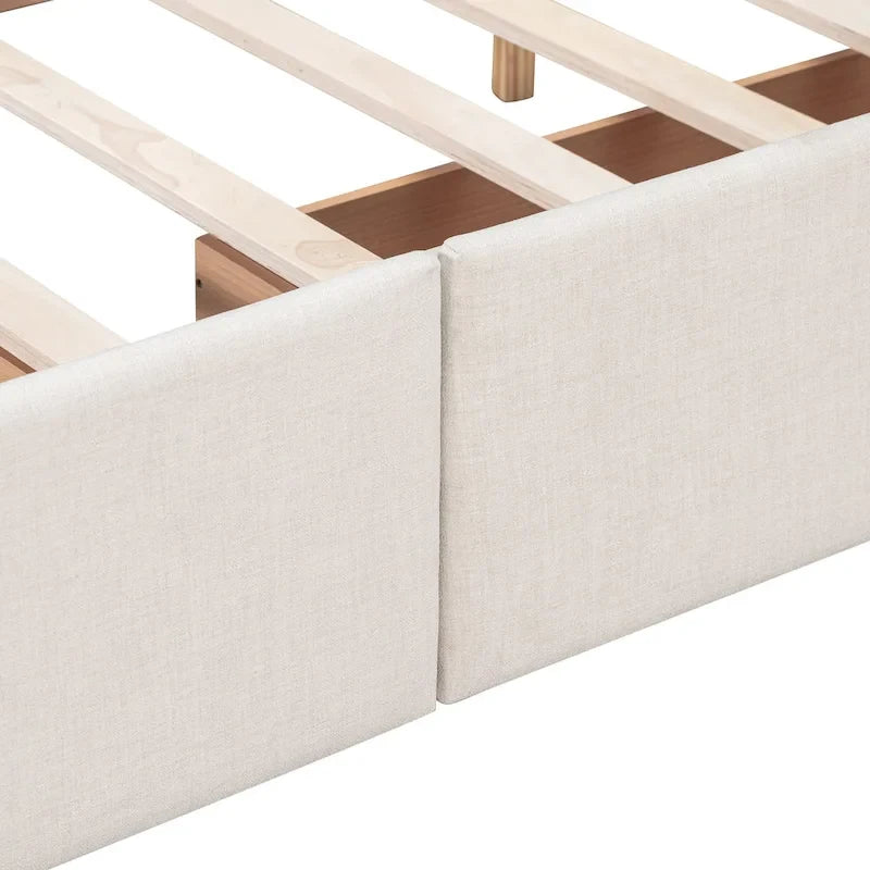 Cama Queen Size con Plataforma Tapizada Capitoné y 4 Cajones — Gris Oscuro / Blanco / Gris Claro / Beige, Para 2