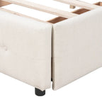 Cama Queen Size con Plataforma Tapizada Capitoné y 4 Cajones — Gris Oscuro / Blanco / Gris Claro / Beige, Para 2