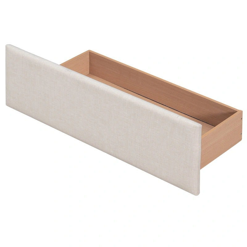 Cama Queen Size con Plataforma Tapizada Capitoné y 4 Cajones — Gris Oscuro / Blanco / Gris Claro / Beige, Para 2