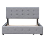 Cama Queen Size con Plataforma Tapizada Capitoné y 4 Cajones — Gris Oscuro / Blanco / Gris Claro / Beige, Para 2
