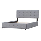 Cama Queen Size con Plataforma Tapizada Capitoné y 4 Cajones — Gris Oscuro / Blanco / Gris Claro / Beige, Para 2