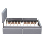 Cama Queen Size con Plataforma Tapizada Capitoné y 4 Cajones — Gris Oscuro / Blanco / Gris Claro / Beige, Para 2