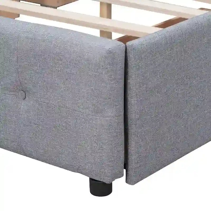 Cama Queen Size con Plataforma Tapizada Capitoné y 4 Cajones — Gris Oscuro / Blanco / Gris Claro / Beige, Para 2