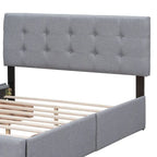 Cama Queen Size con Plataforma Tapizada Capitoné y 4 Cajones — Gris Oscuro / Blanco / Gris Claro / Beige, Para 2