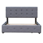 Cama Queen Size con Plataforma Tapizada Capitoné y 4 Cajones — Gris Oscuro / Blanco / Gris Claro / Beige, Para 2