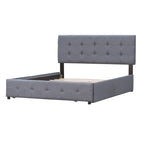 Cama Queen Size con Plataforma Tapizada Capitoné y 4 Cajones — Gris Oscuro / Blanco / Gris Claro / Beige, Para 2