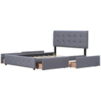 Cama Queen Size con Plataforma Tapizada Capitoné y 4 Cajones — Gris Oscuro / Blanco / Gris Claro / Beige, Para 2
