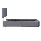 Cama Queen Size con Plataforma Tapizada Capitoné y 4 Cajones — Gris Oscuro / Blanco / Gris Claro / Beige, Para 2