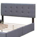 Cama Queen Size con Plataforma Tapizada Capitoné y 4 Cajones — Gris Oscuro / Blanco / Gris Claro / Beige, Para 2
