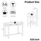 Juego de mesa de bar de 3 piezas gris/negro para 2, mesa rectangular y 2 taburetes tapizados